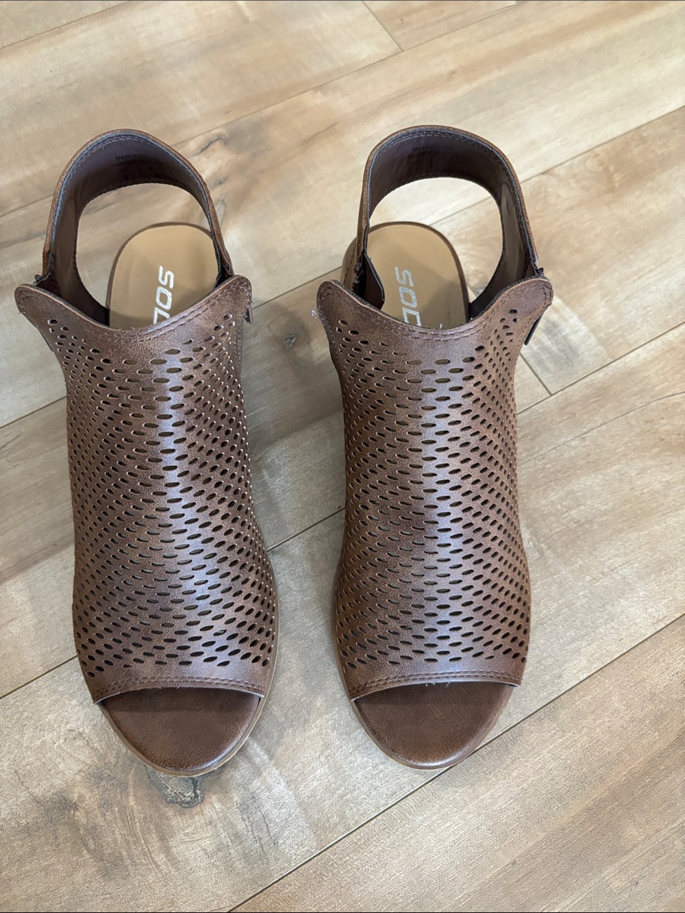Soda Brown Perforated Peep-Toe Slingback Mules